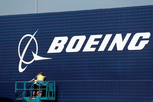 A Boeing logo is seen before the opening of the 55th International Paris Airshow at Le Bourget Airport near Paris, France, June 13, 2025. REUTERS/Benoit Tessier/File Photo