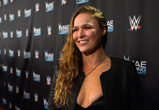 LAS VEGAS, NV - SEPTEMBER 12: MMA fighter Ronda Rousey appears on the red carpet of the WWE Mae Young Classic on September 12, 2017 in Las Vegas, Nevada.