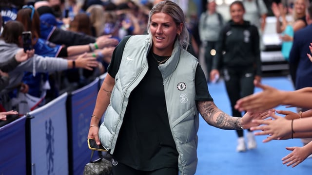 Millie Bright arrives for the match against City on Friday night