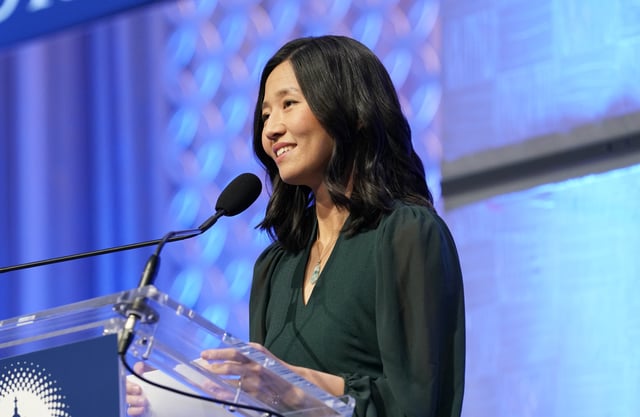Boston Mayor Michelle Wu speaks during the 2023 Massachusetts Conference For Women at Boston Convention and Exhibition Center on December 14, 2023 in Boston.