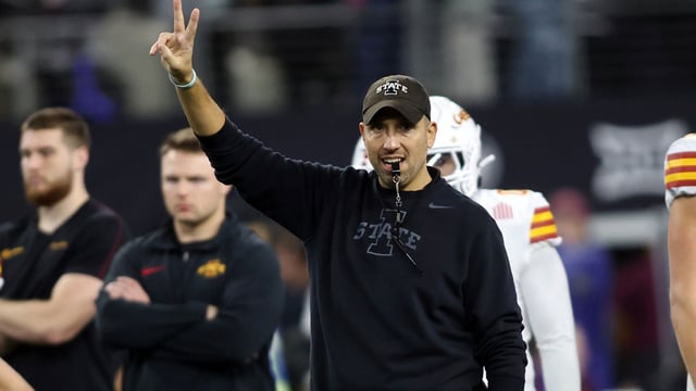 Dec 7, 2024; Arlington, TX, USA; Iowa State Cyclones head coach Matt Campbell stands on the field before the game against the Arizona State Sun Devils at AT&T Stadium. Mandatory Credit: Tim Heitman-Imagn Images