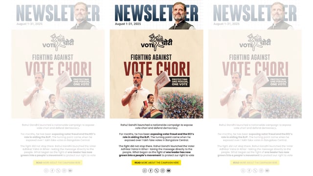Cover page of the newsletter, shared by Congress, on the party's allegations of 'vote theft' against ECI and BJP | x.com/incindia