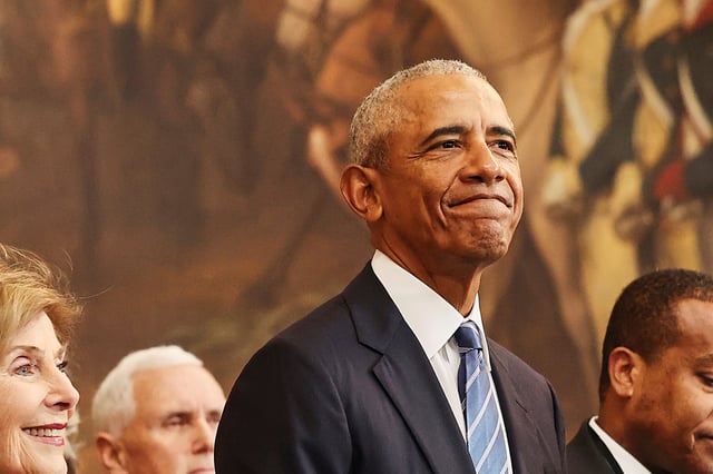 FILE - Former President Barack Obama arrives before the 60th Presidential Inauguration in the Rotunda of the U.S. Capitol in Washington, on January 20, 2025.