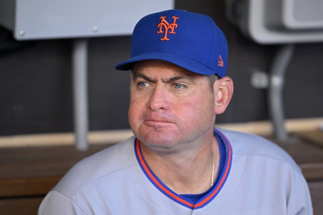 SAN DIEGO, CALIFORNIA - JULY 28: Manager Carlos Mendoza #64 of the New York Mets looks on before the game against the San Diego Padres at Petco Park on July 28, 2025 in San Diego, California. (Photo by Orlando Ramirez/Getty Images)