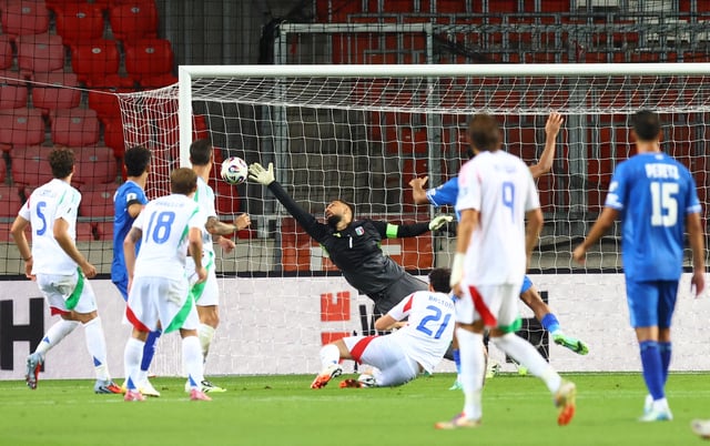 Soccer Football - World Cup - UEFA Qualifiers - Group I - Israel v Italy - Nagyerdei Stadion, Debrecen, Hungary - September 8, 2025 Israel's Dor Peretz scores their second goal REUTERS/Bernadett Szabo