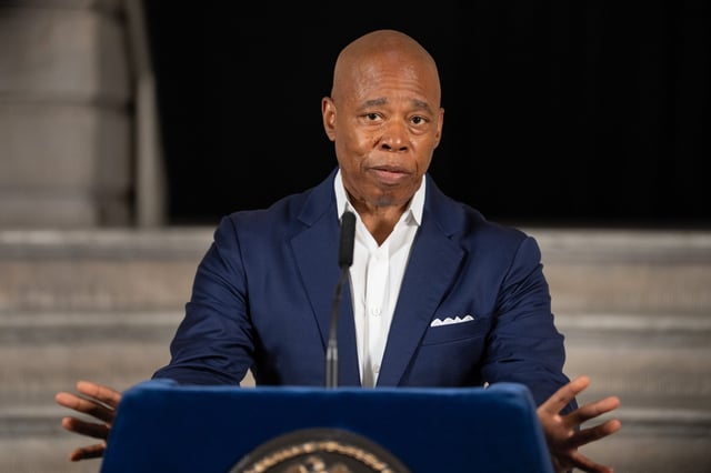 Mayor Eric Adams speaks during a press conference at City Hall Friday, Aug. 22, 2025 in Manhattan, New York. (Barry Williams/ New York Daily News)