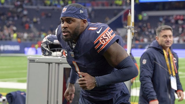 Chicago Bears cornerback Jaylon Johnson (1) after an NFL International Series game at Tottenham Hotspur Stadium. Mandatory Credit: Peter van den Berg-Imagn Images