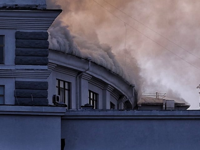 A fire broke out on the upper floors of Ukraine's Cabinet building, which was struck by an Iskander-K cruise missile.