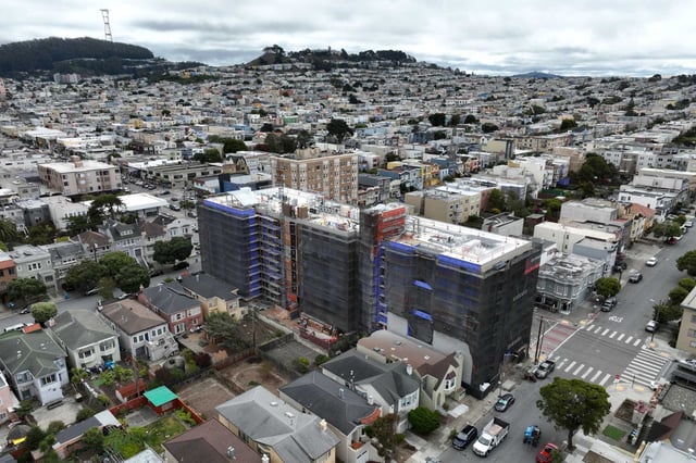 Neighbors fought against a new housing development that’s now underway at 2550 Irving St. in the Outer Sunset in San Francisco. Mayor Daniel Lurie’s family zoning plan would allow for 36,000 homes on the north and west sides of the city, seeing taller and denser housing developments under the plan, but some residents are pushing back against it.