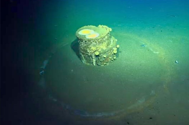 A discarded barrel on the seafloor off the coast of Los Angeles, California.