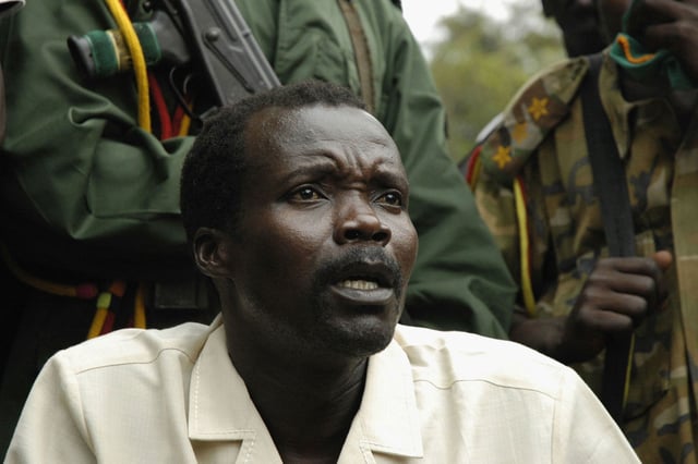 Joseph Kony speaks to the media in August 2006 on the Congo-Sudan Border.