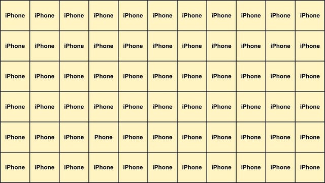 The setup is straightforward: a grid filled edge-to-edge with the word “iPhone.