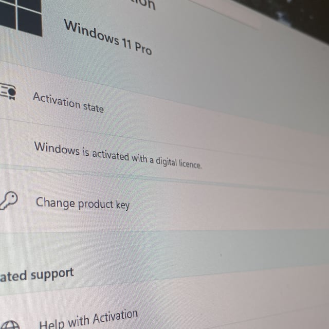 Microsoft Windows 11 Pro showing the activation screen in Windows settings 