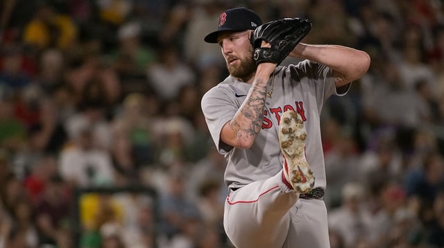 Sep 8, 2025; West Sacramento, California, USA; Boston Red Sox pitcher Garrett Crochet (35) throws a pitch against the Athletics during the fourth inning at Sutter Health Park. Mandatory Credit: Ed Szczepanski-Imagn Images