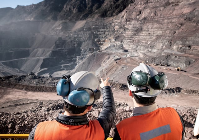 Two men stand at Anglo American's El Soldado copper mine in Chile, obtained by Reuters on April 26, 2024. Anglo American/Handout via REUTERS/File Photo