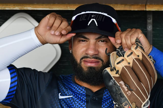 DETROIT, MI - JULY 25: Gleyber Torres #25 of the Detroit Tigers looks on from the dugout prior to the start of the game against the Toronto Blue Jays at Comerica Park on July 25, 2025 in Detroit, Michigan. The Blue Jays defeated the Tigers 6-2. (Photo by Mark Cunningham/MLB Photos via Getty Images)