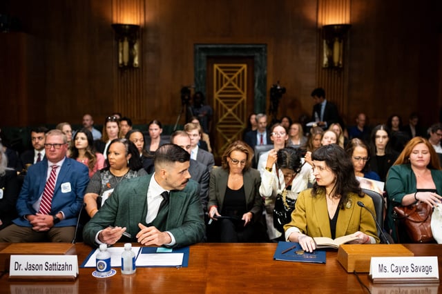Former Meta Platforms researchers Jason Sattizahn and Cayce Savage appear before the Senate Judiciary Committee’s privacy panel on Tuesday.