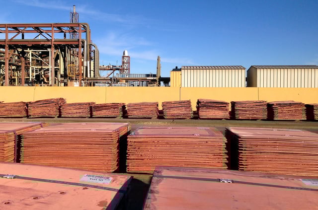 Refined copper bundles can be seen at BHP's Olympic Dam copper and uranium mine located in South Australia, May 24, 2016.   REUTERS/Sonali Paul/File Photo
