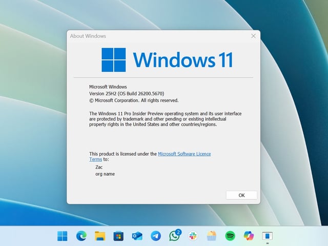 Windows 11 version 25H2 in Winver