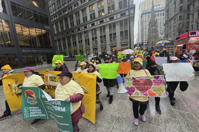 In an undated photo street vendors march on City Hall in Manhattan in protest of enforcement efforts by the city.