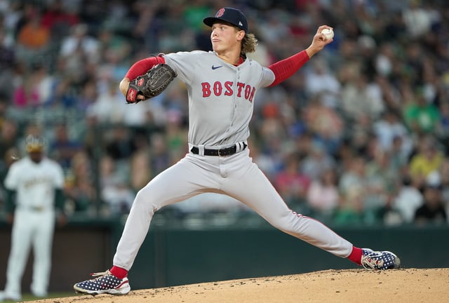 SACRAMENTO, CALIFORNIA - SEPTEMBER 09: Connelly Early #71 of the Boston Red Sox in his major league debut pitches against the Athletics in the bottom of the first inning at Sutter Health Park on September 09, 2025 in Sacramento, California.
