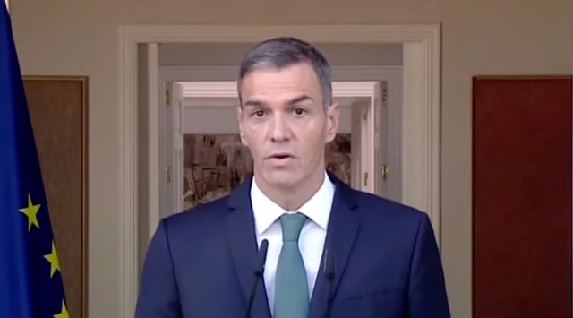 Spain's prime minister, Pedro Sánchez, on Monday announced sanctions against Israel to "stop the genocide in Gaza." (Screenshot)