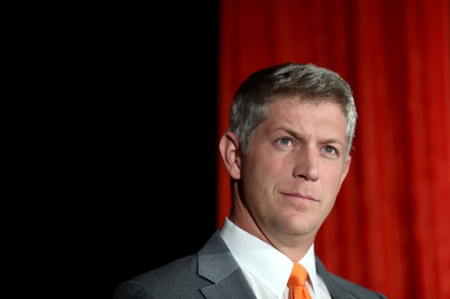 Mike Elias talks to the media after formally being introduced as the Baltimore Orioles Executive Vice President and General Manager during a news conference at Oriole Park at Camden Yards on November 19, 2018 in Baltimore, Maryland.