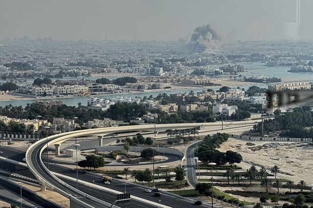 Smoke rises from an explosion, after an Israeli strike on the Qatari capital, Doha, on September 9.