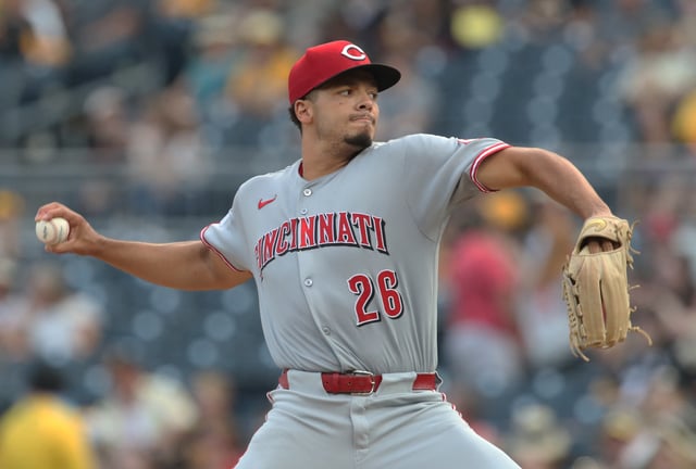 Aug 8, 2025; Pittsburgh, Pennsylvania, USA;  Cincinnati Reds starting pitcher Chase Burns (26) delivers a pitch against the Pittsburgh Pirates during the first inning at PNC Park. Mandatory Credit: Charles LeClaire-Imagn Images/File Photo