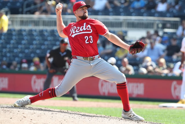 Aug 10, 2025; Pittsburgh, Pennsylvania, USA;  Cincinnati Reds relief pitcher Graham Ashcraft (23) pitches against the Pittsburgh Pirates during the seventh inning at PNC Park. Mandatory Credit: Charles LeClaire-Imagn Images/File Photo