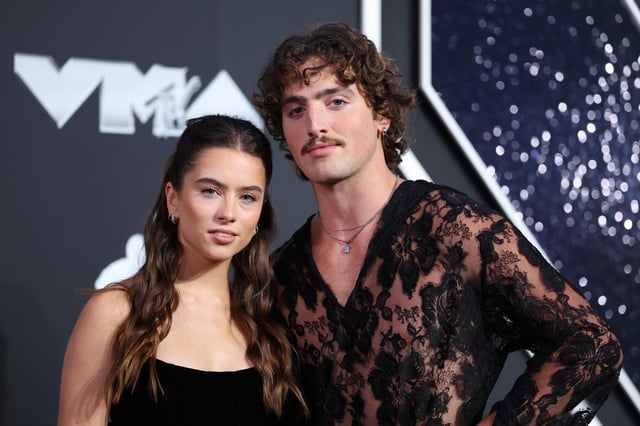 ELMONT, NEW YORK - SEPTEMBER 11: (L-R) Maggie Thurmon and Benson Boone attend the 2024 MTV Video Music Awards at UBS Arena on September 11, 2024 in Elmont, New York. (Photo by Mike Coppola/Getty Images for MTV)