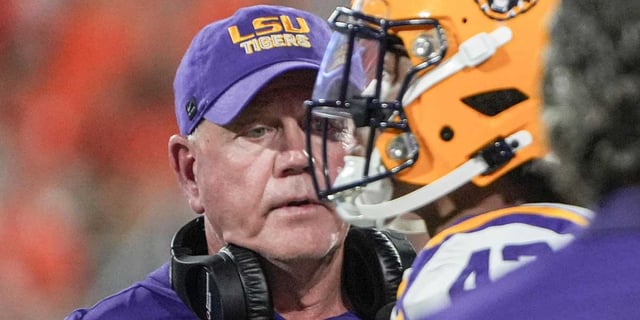 Louisiana State University Head Coach Brian Kelly during the fourth quarter at Memorial Stadium in Clemson, S.C. Saturday, August 30, 2025.