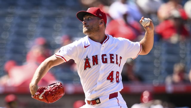 In his first season as a reliever, Angels pitcher Reid Detmers posted a 3.96 ERA in 61 games and 63-2/3 innings. Since an abysmal three-game stretch in late April/early May, Detmers has a 2.19 ERA over his last 49 games. (AP Photo/William Liang)