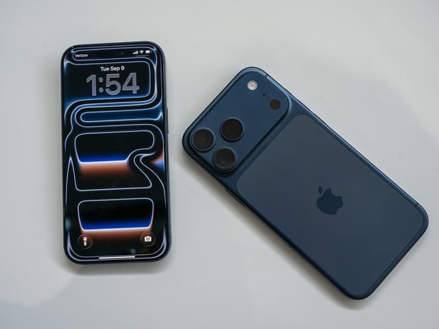 The Apple iPhone 17 Pro and Pro Max during an event at Apple Park campus in Cupertino, California, US, on Tuesday, Sept. 9, 2025. Apple Inc. introduced its iPhone 17 lineup, adding an all-new skinnier Air design and improving the devices’ durability and camera technology. Photographer: David Paul Morris/Bloomberg