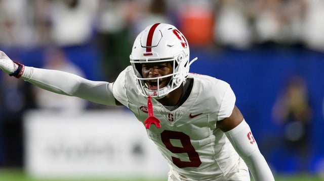 Stanford cornerback Brandon Nicholson calls out the defensive play call during an NCAA college football game against BYU, Saturday, Sept. 6, 2025, in Provo, Utah.