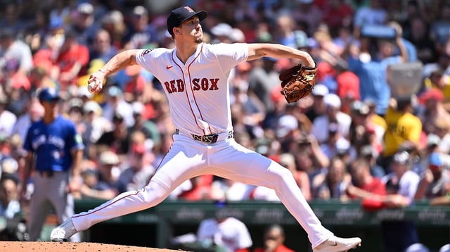 Jun 29, 2025; Boston, Massachusetts, USA; Boston Red Sox starting pitcher Walker Buehler (0) pitches against the Toronto Blue Jays during the fourth inning at Fenway Park. Mandatory Credit: Eric Canha-Imagn Images