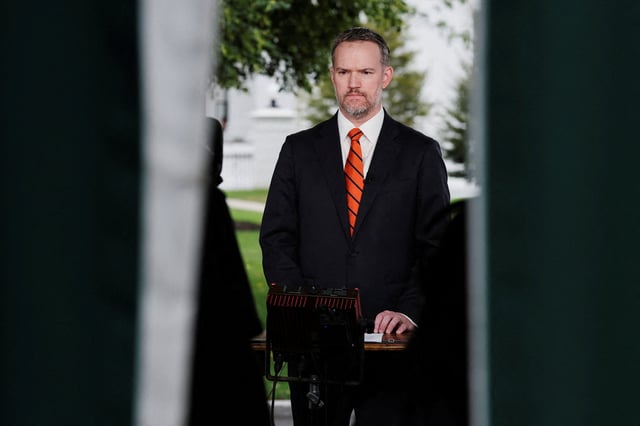 U.S. Trade Representative Jamieson Greer gives a live TV interview about tariffs at the White House in Washington, D.C., U.S., August 1, 2025. REUTERS/Jonathan Ernst/File Photo