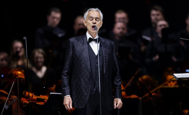 Andrea Bocelli performs in concert at the Delta Center in Salt Lake City on Wednesday, May 17, 2023. Bocelli has co-directed and will perform in a "Grace for the World" concert streaming live from the Vatican on Saturday.