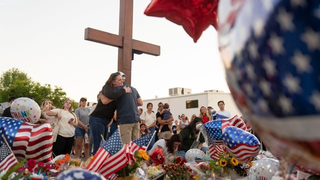 Christian iconography is everywhere among the tributes at Turning Point Action’s headquarters in Phoenix
