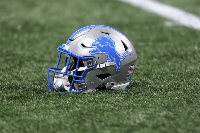 ATLANTA, GEORGIA - AUGUST 8: A detail shot of a Detroit Lions helmet on the field during an NFL preseason football game against the Atlanta Falcons at Mercedes-Benz Stadium on August 8, 2025 in Atlanta, Georgia. (Photo by Kevin Sabitus/Getty Images)