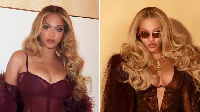 Beyonce returns to Instagram and poses in a vintage Roberto Cavalli 2007 metallic dress and a custom Dolce & Gabbana sheer lingerie-style dress for her birthday