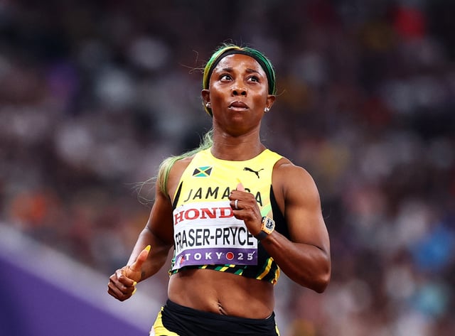 World Athletics Championships Tokyo 2025 - Women's 100m Semi-Final - Japan National Stadium, Tokyo, Japan - September 14, 2025 Jamaica's Shelly-Ann Fraser-Pryce at the end of semi-final 2 REUTERS/Sarah Meyssonnier