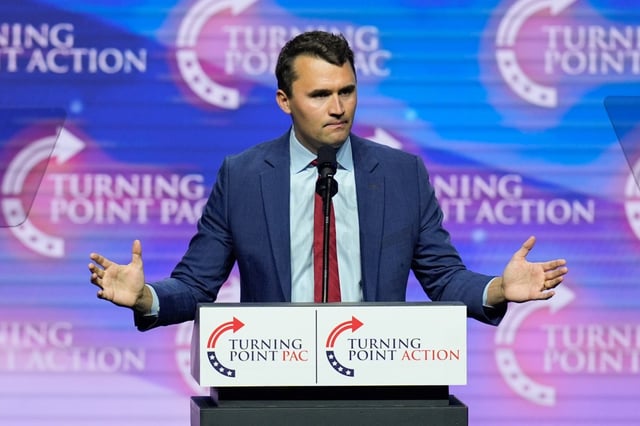 Turning Point USA Founder Charlie Kirk speaks during a campaign rally, Oct. 24, 2024, in Las Vegas. (AP Photo/John Locher, File)