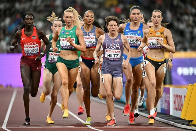 Kenya's Nelly Chepchirchir (L) is hoping to deny legendary compatrot Faith Kipyegon a fourth 1500 metres world crown