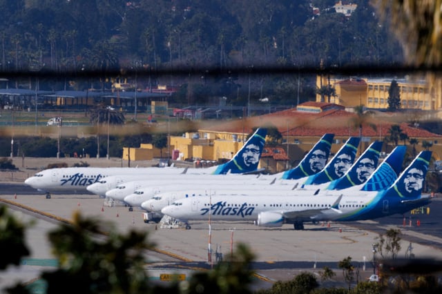 Alaska Airlines commercial airplanes are shown parked off to the side of the airport in San Diego, California, U.S. January 18, 2024,   REUTERS/Mike Blake/File Photo