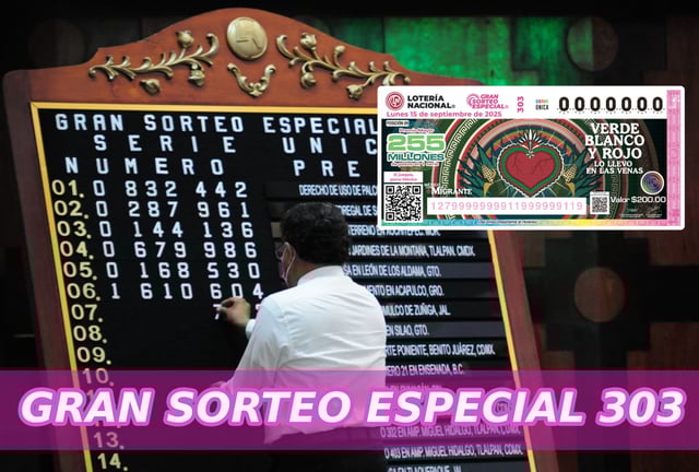 CDMX (MÉXICO), 15/09/2025.- Revisa los resultados y los números ganadores del Gran Sorteo Especial 303 de la Lotería Nacional con el premio mayor de 255 millones de pesos para este lunes 15 de septiembre. Foto de loterianacional.gob.mx