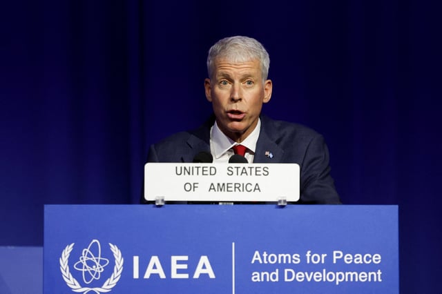 U.S. Energy Secretary Chris Wright speaks on the opening day of the International Atomic Energy Agency (IAEA) General Conference at the agency's headquarters in Vienna, Austria, September 15, 2025. REUTERS/Lisa Leutner