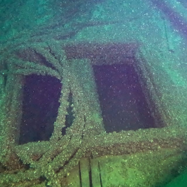 Citizen scientists with Wisconsin Underwater Archeology Association (WUAA) discover the wreck of the schooner F.J. King off the coast of Door County, 2025. (Image courtesy of WUAA)