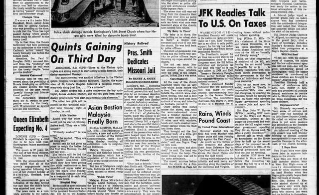 The front page of the Deseret News on Sept. 15, 1963, as a bomb blast killed four young Black girls in Birmingham, Ala.