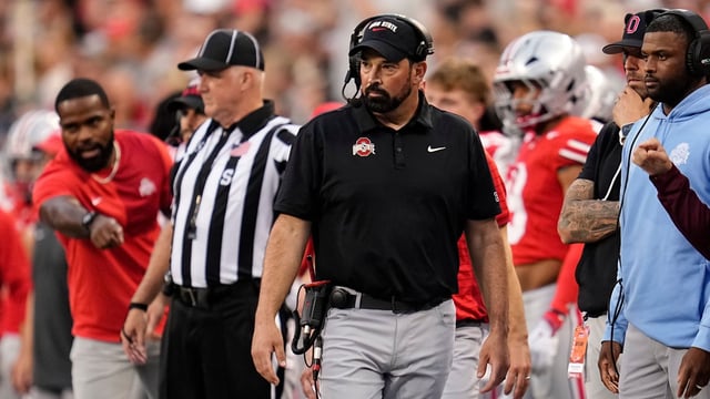 Syndication: The Columbus Dispatch Ohio State Buckeyes head coach Ryan Day watches during the first half of the NCAA football game against the Ohio Bobcats at Ohio Stadium on Sept. 13, 2025. © Adam Cairns/Columbus Dispatch / USA TODAY NETWORK via Imagn Images